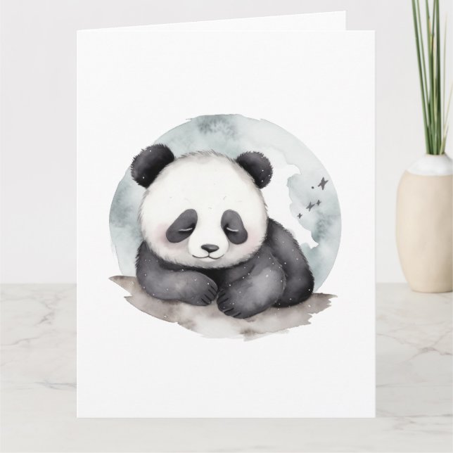 Carte Aquarelle dormante adorable Bébé Panda Ours (Devant)