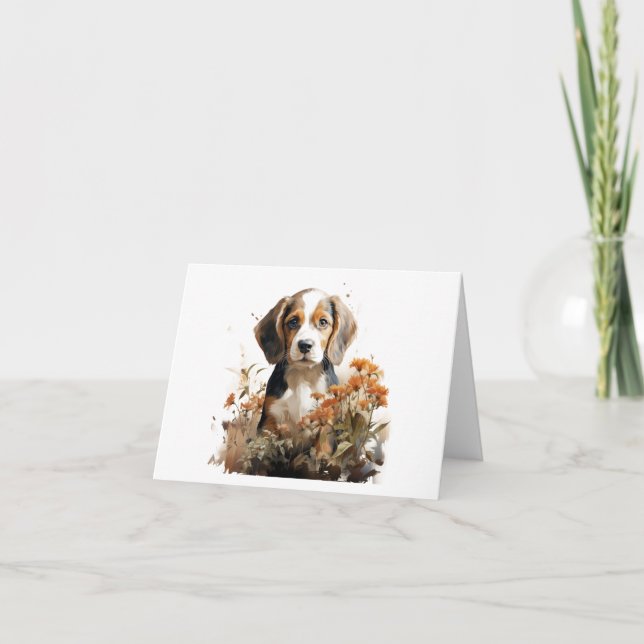 Carte Aquarelle douce Beagle Chien chiot BLANK (Devant)