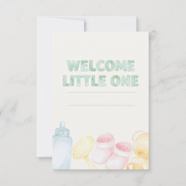 Carte Aquarelle douce Bienvenue Petit Baby shower (Devant)