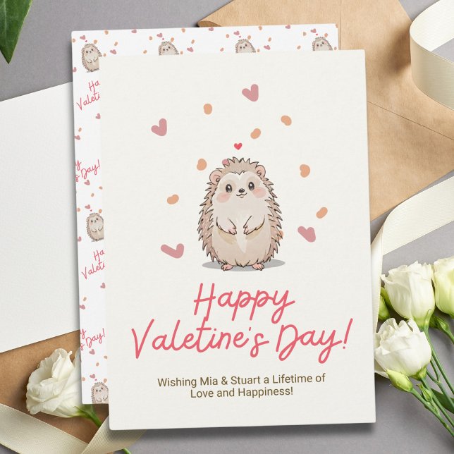 Carte Aquarelle douce Hérisson Saint-Valentin (Sweet Watercolor Hedgehog Valentine's Day Card)