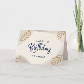 Carte Aquarelle douce Stylish Joyeux Anniversaire Nom pe