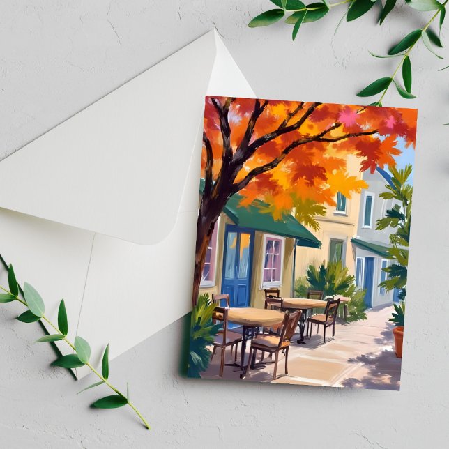 Carte aquarelle du café d'automne feuillage d'auto (Créateur téléchargé)