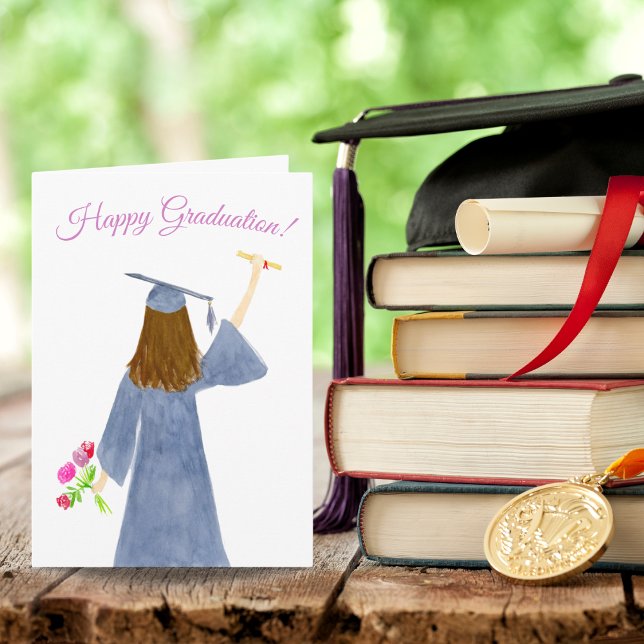 Carte Aquarelle Du Diplômé Avec Diplôme (Créateur téléchargé)
