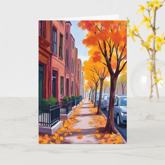 Carte aquarelle du feuillage d'automne à Boston (Fleur jaune)