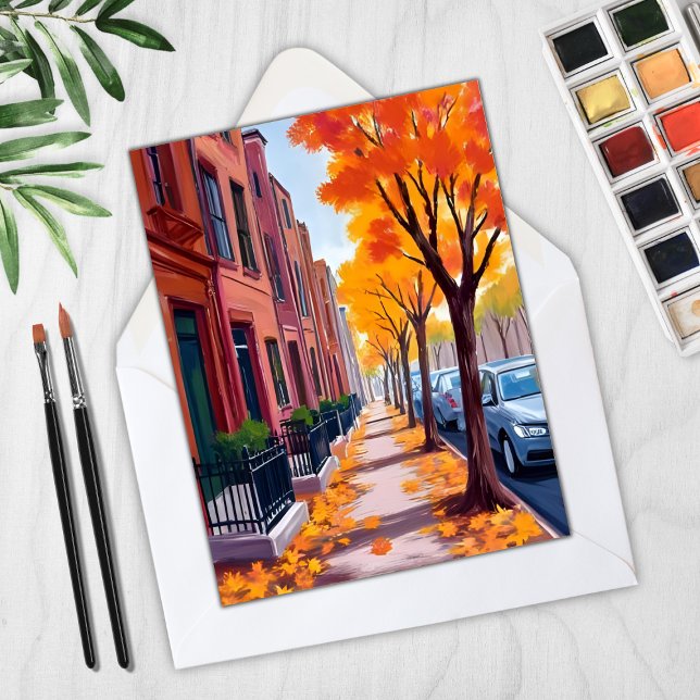 Carte aquarelle du feuillage d'automne de Boston (Créateur téléchargé)