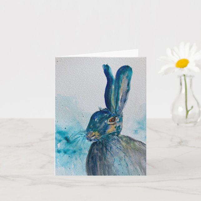 Carte aquarelle du lièvre lapin (Petite plante)