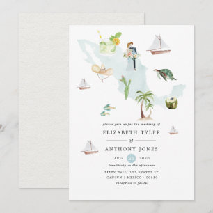 Carte aquarelle du Mexique pour mariage de destina