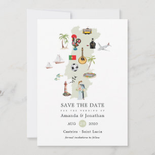 Carte aquarelle du Portugal pour mariage de destin
