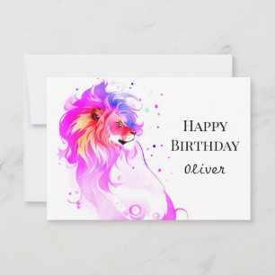 Carte Aquarelle enchantée Chic Lion Anniversaire