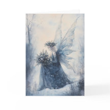 Aquarelle Fée Bleue de Noël en terrain neigeux