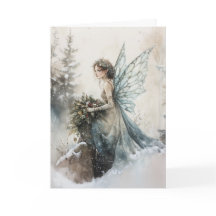 Aquarelle Fée de Noël avec Bouquet en Neige