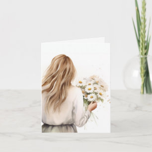 Carte Aquarelle femme avec marguerite