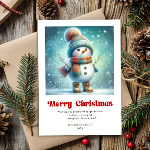 Carte aquarelle festive de bonhomme de neige de No