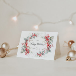 Carte Aquarelle Fêtes Berries Wreath Fêtes pliées