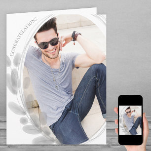 Carte Aquarelle Feuille encadrée Photo Gris Félicitation