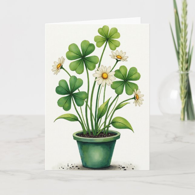 Carte aquarelle Fleur de Trèfle Chanceuse (Devant)