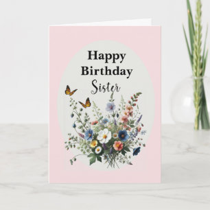 Carte Aquarelle Fleur sauvage Bonne soeur d'anniversaire