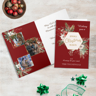 Carte Aquarelle Fleurs d'hiver Rouge 3 Photos Noël