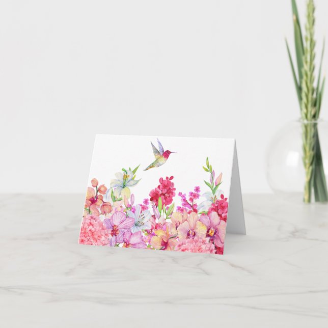 Carte Aquarelle Fleurs Jardin d'oiseaux (Devant)