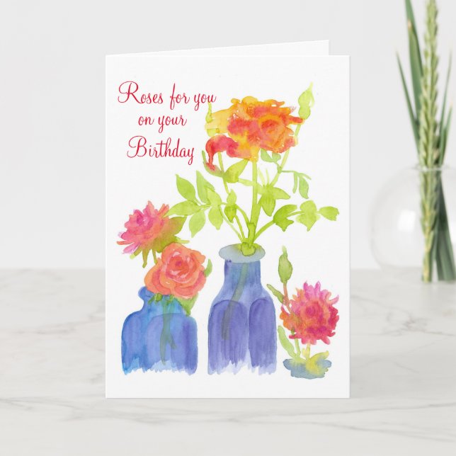 Carte Aquarelle Fleurs Roses Pour Vous À Votre Anniversa (Devant)