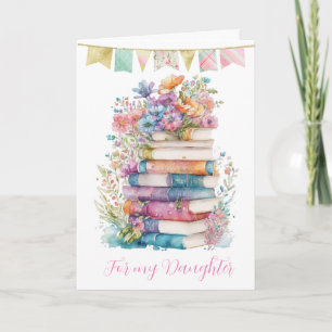 Carte Aquarelle Floral et livres Fille d'anniversaire
