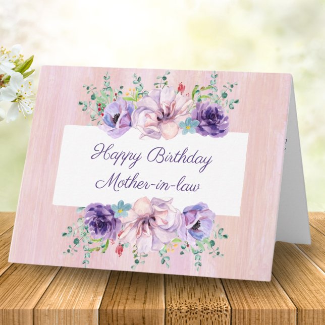 Carte Aquarelle Floral Joyeux Anniversaire belle-mère (Créateur téléchargé)