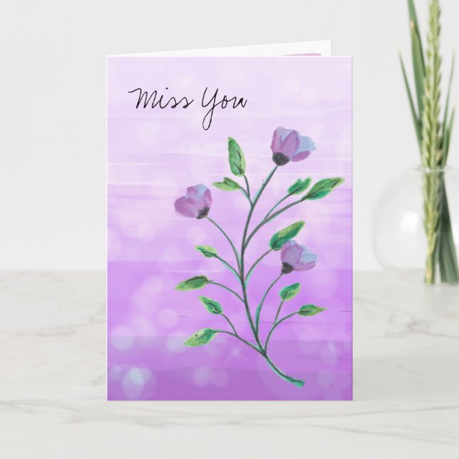 Carte Aquarelle Floral Miss You, Attrapons-Nous (Devant)