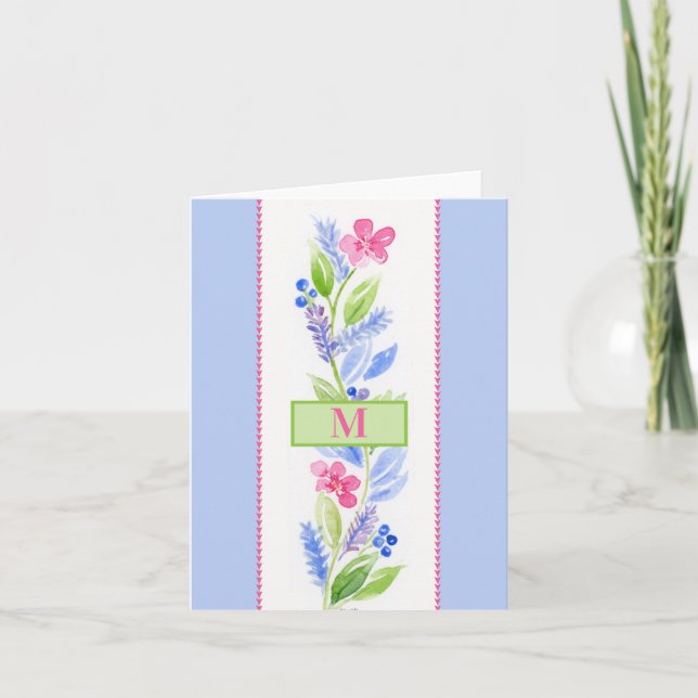 Carte Aquarelle Floral Pastels INITIALE DU NOM (Devant)