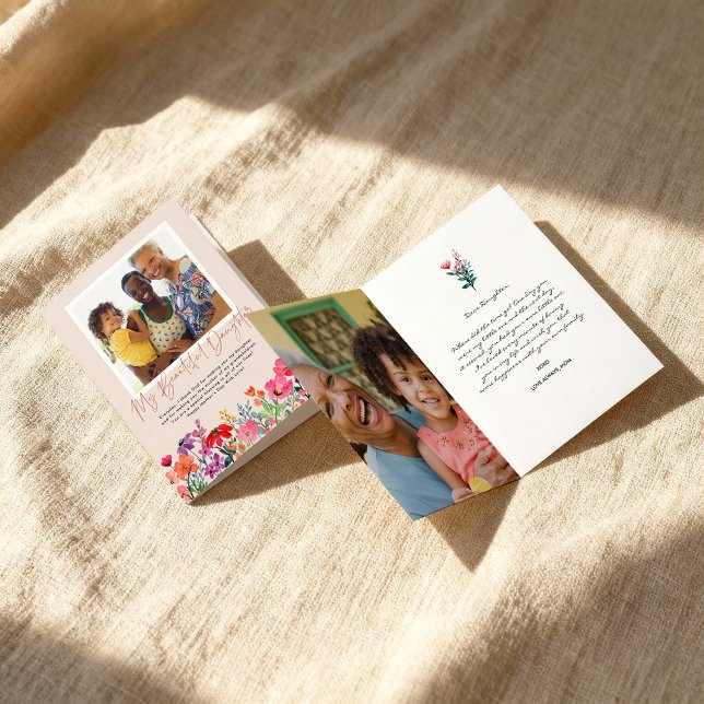 Carte Aquarelle Floral | Photo de la fille pour la fête  (Créateur téléchargé)