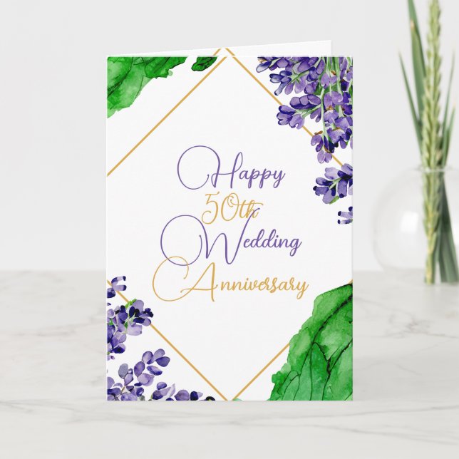 Carte Aquarelle Florale 50e anniversaire Mariage (Devant)