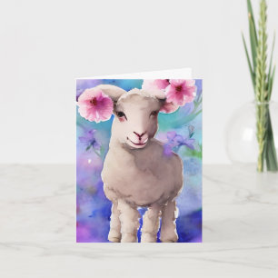 Carte Aquarelle florale agneau de Pâques de printemps