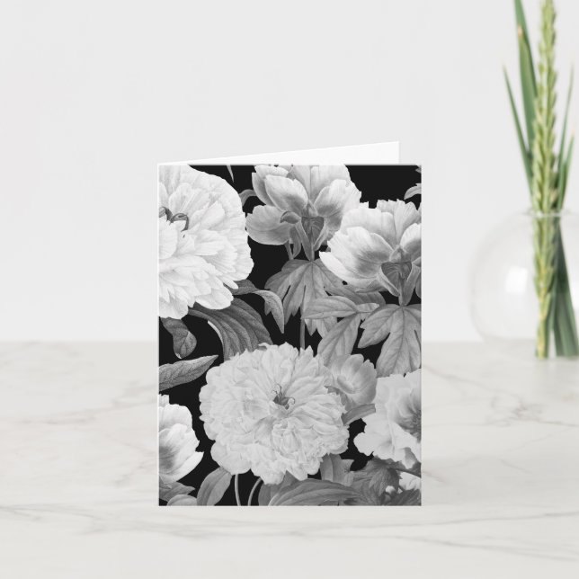 Carte Aquarelle florale Black & White Peonies (Devant)