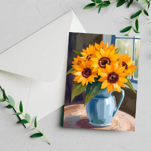 Carte aquarelle florale bouquet de tournesols