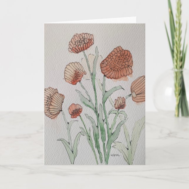 Carte aquarelle florale corail abstrait (Devant)