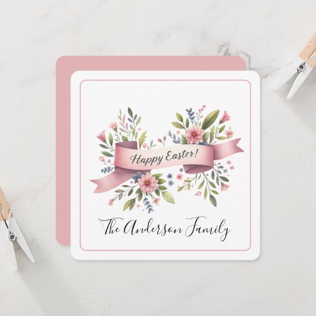 Carte Aquarelle florale de Pâques (Devant/Arrière en situation)
