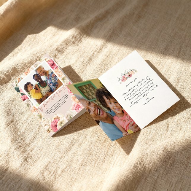 Carte Aquarelle Florale | Fille Fête des Mères Photo Ca (Créateur téléchargé)