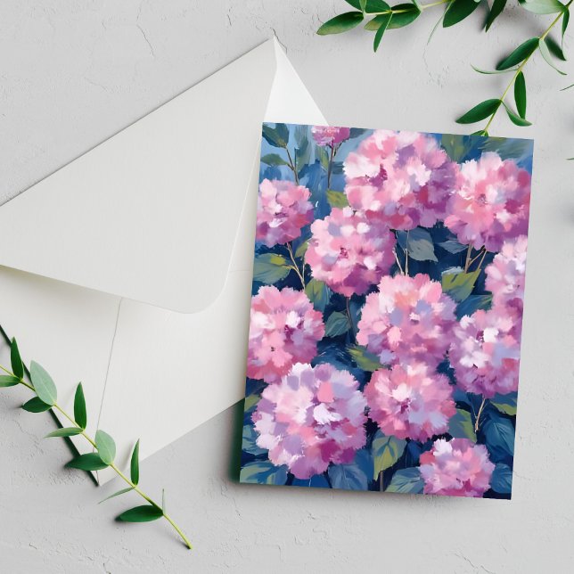 Carte aquarelle florale Hydrangeas rose tendre (Créateur téléchargé)