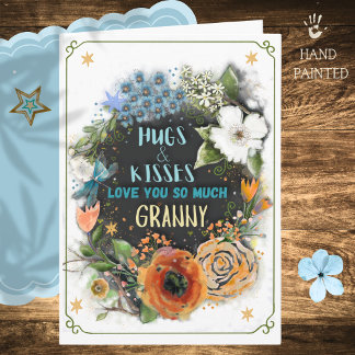 Carte aquarelle florale « Je t'aime, mamie »