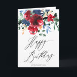 Carte Aquarelle florale marine rustique 2 photo annivers<br><div class="desc">Aquarelle florale rustique rouge marine 2 photos joyeux carte de voeux d'anniversaire avec de belles fleurs rouge bordeaux et bleu marine. Un élégant bouquet d'aquarelle florale et une calligraphie de script.</div>