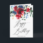 Carte Aquarelle florale marine rustique 2 photo annivers<br><div class="desc">Aquarelle florale rustique rouge marine 2 photos joyeux carte de voeux d'anniversaire avec de belles fleurs rouge bordeaux et bleu marine. Un élégant bouquet d'aquarelle florale et une calligraphie de script.</div>