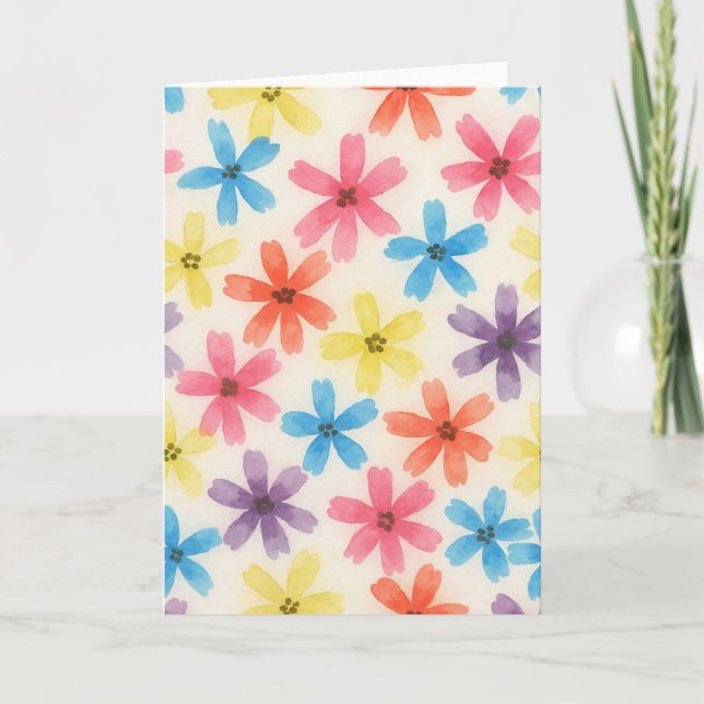 Carte Aquarelle florale multicolore blanc (Devant)