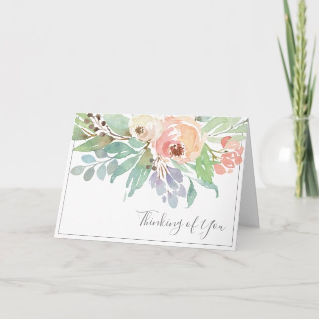 Carte Aquarelle florale Pensées pour vous (Devant)