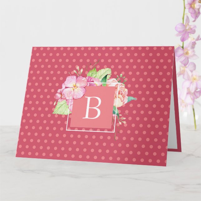 Carte Aquarelle Florale personnalisée Chic initial Coral (Orchidée)