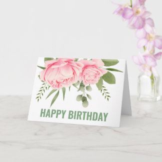 Carte Aquarelle florale roses roses joyeux anniversaire