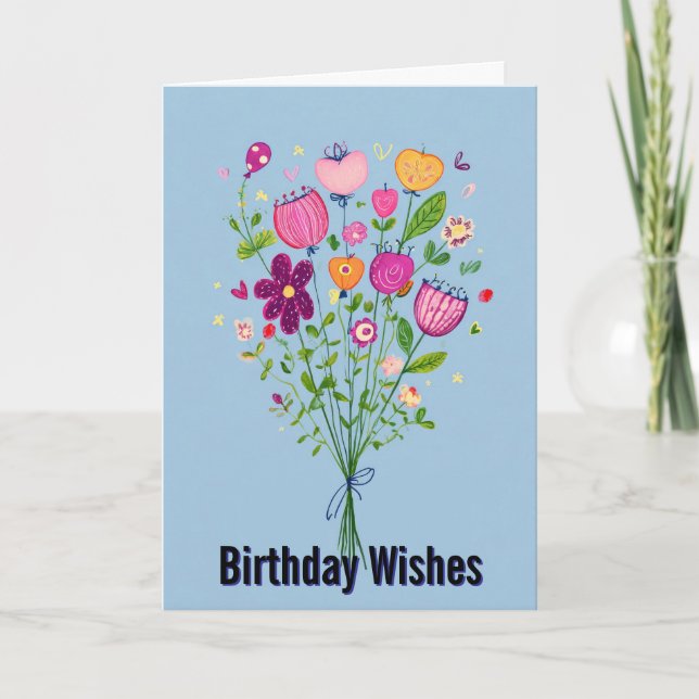 Carte Aquarelle florale vibrante Joyeux Anniversaire (Devant)