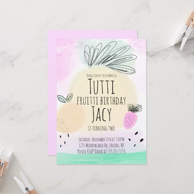 Carte Aquarelle Fruits d'anniversaire Fête à main (Devant/Arrière en situation)