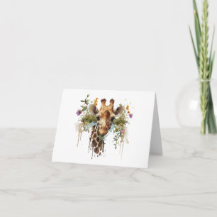 Carte Aquarelle Giraffe avec Fleurs BLANC