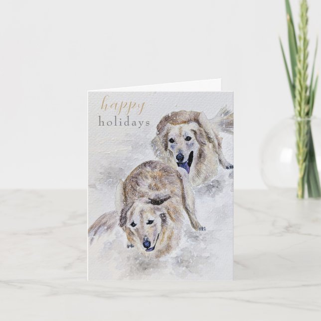 Carte Aquarelle Golden Retriever Snowver Holiday (Devant)
