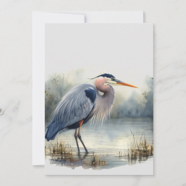 Carte Aquarelle Great Blue Heron Bird Nature (Devant)