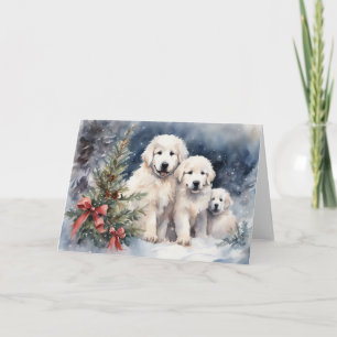 Carte Aquarelle Great Pyrenees Chipies 1 Scene de Noël